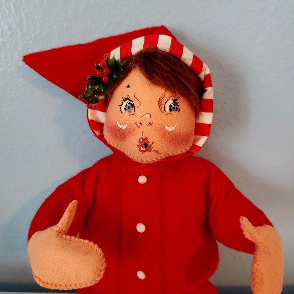90s Annalee PJ Pajama Boy Doll Ohh Mouth Red Stripe Hat Christmas - Picture 3 of 8